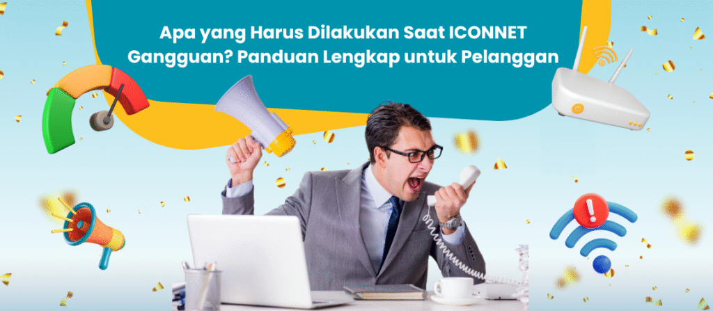 Ilustrasi pelanggan ICONNET memeriksa koneksi internet di rumah