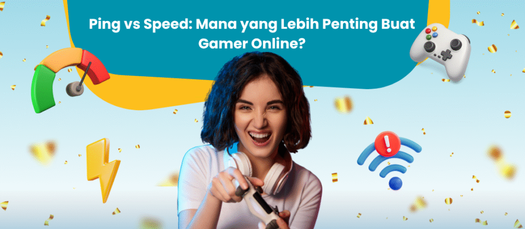 ilustrasi perbandingan ping dan speed internet untuk gamer online menggunakan fiber optic ICONNET