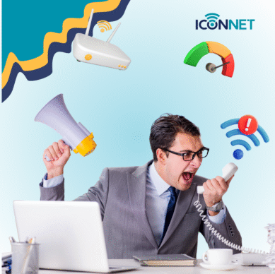 Ilustrasi pelanggan ICONNET memeriksa koneksi internet di rumah