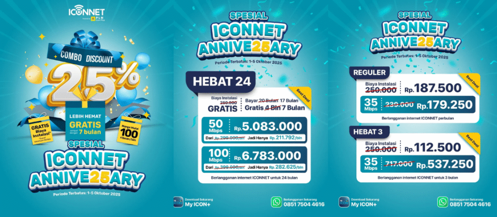 Spesial 25 Tahun PLN Icon Plus, ICONNET Kasih Diskon 25% + Gratis Hingga 7 Bulan!
